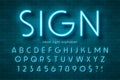 Neon light alphabet, extra glowing font. Swatch color control. Royalty Free Stock Photo