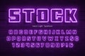 Neon light alphabet, extra glowing font. Swatch color control. Royalty Free Stock Photo