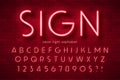 Neon light alphabet, extra glowing font. Swatch color control. Royalty Free Stock Photo