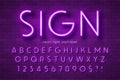 Neon light alphabet, extra glowing font. Swatch color control. Royalty Free Stock Photo