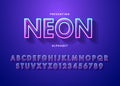 Neon light alphabet, multicolored extra glowing font