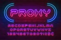 Neon light alphabet, multicolored extra glowing font. Royalty Free Stock Photo