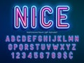 Neon light alphabet, multicolored extra glowing font Royalty Free Stock Photo