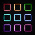 Neon light banners set. Halogen or led lamp square