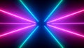Neon light beams in blue and pink create futuristic glowing tunnel effect with vibrant colors and dark background Royalty Free Stock Photo