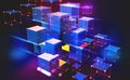 Neon light. Blockchain technology. Information block in the volumetric composition Royalty Free Stock Photo