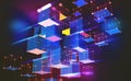 Neon light. Blockchain technology. Information block in the volumetric composition Royalty Free Stock Photo