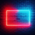 Neon light on brick walls that are not plastered background and texture.