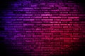 Neon light on brick walls that are not plastered background and texture. Lighting effect red and blue neon background vertical of Royalty Free Stock Photo