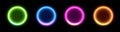 Neon light circle ring. Purple glow laser neon round vector effect circle frame background