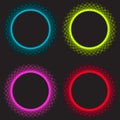 Neon light circles set. Shining round techno frames collection. Blue and yellow, pink neon abstract background with glow Royalty Free Stock Photo