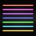 Neon light. Colorful neon tubes on transparent background. Neon brushes