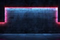 Neon Light on Concrete Wall, Grunge Urban Background Royalty Free Stock Photo