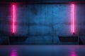 Neon Light on Concrete Wall, Grunge Urban Background Royalty Free Stock Photo