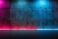 Neon Light on Concrete Wall, Grunge Urban Background Royalty Free Stock Photo