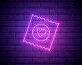 Neon light. Condom in package safe sex sign icon. Safe love symbol. Glowing graphic design. Brick wall. Vector Royalty Free Stock Photo