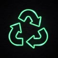 Neon light eco recycle symbol Green recycling icon Royalty Free Stock Photo