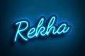 Neon Light Editable Text Effect of Hindi name Rekha. Royalty Free Stock Photo