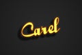 Yellow Neon Light Text Effect of name Carel on Golden background Royalty Free Stock Photo