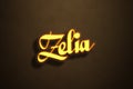 Yellow Neon Light Text Effect of name Zelia on Golden background Royalty Free Stock Photo