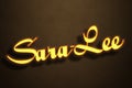 Yellow Neon Light Text Effect of name Sara-Lee on Golden background Royalty Free Stock Photo