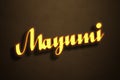 Yellow Neon Light Text Effect of name Mayumi on Golden background Royalty Free Stock Photo