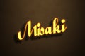 Yellow Neon Light Text Effect of name Misaki on Golden background Royalty Free Stock Photo
