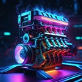 Neon light engine car is a custom car that has been outfitted with neon lights, typically on the undercarriage, wheels, and grille