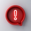 Neon light exclamation mark icon in red round speech bubble box 3d social media notification on white wall Royalty Free Stock Photo