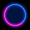 Neon light frame box line circle background. Led neon glow vector shape banner sign circle background frame. Royalty Free Stock Photo