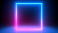 Neon light frame glowing in duotone colors. Pink and blue.  Abstract geometric background. Energy square. Futuristic concept. Royalty Free Stock Photo