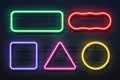 Neon light frame. Retro banner element, futuristic purple electric border, neon glow rectangle banner. Vector realistic