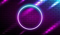 Neon light frame shining on brick wall background Royalty Free Stock Photo