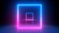 Neon light frames glowing in duotone colors. Pink and blue.  Abstract geometric background. Energy square. Futuristic concept. Royalty Free Stock Photo