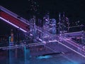 Neon light Futuristic city isometric view.Data base. Big data. Coding