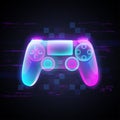 Neon light gamepad on black background