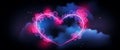 Neon light heart frame pink glowing among soft clouds Royalty Free Stock Photo