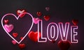 A neon light heart and love for valentine`s day, 3d renderimng