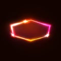 Neon light hexagon on dark red background. Royalty Free Stock Photo