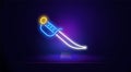 Neon light icon of a medieval dagger. A small double-edged pointed knife. A weapon for a medieval knight. Personal