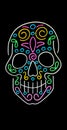 Neon light isolated mexican skull