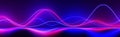 Neon light lines motion effect. Abstract blue and pink sound waves with smoke and reflection on water surface 3d render Royalty Free Stock Photo