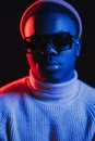 neon light man night portrait handsome sunglasses Royalty Free Stock Photo