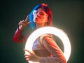 neon light model techno style woman led round lamp