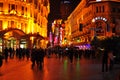 Neon light night view of the famous Nanjing Road in Shanghai China.