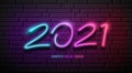 2021 Neon Light number, happy new year, design on block wall black background, Eps 10 Royalty Free Stock Photo