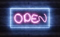 neon light open letters sign night club store shop opening hours concept 3d render illustration Royalty Free Stock Photo