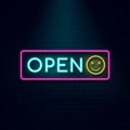Neon light open sign On Brick wall Vector Design Banner Background illustration Royalty Free Stock Photo