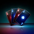 Neon light playing cards in black style Royalty Free Stock Photo