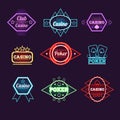 Neon Light Poker Club and Casino Emblems Royalty Free Stock Photo